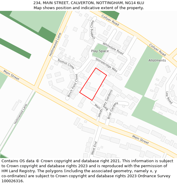 234, MAIN STREET, CALVERTON, NOTTINGHAM, NG14 6LU: Location map and indicative extent of plot
