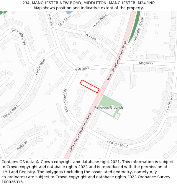 234, MANCHESTER NEW ROAD, MIDDLETON, MANCHESTER, M24 1NP: Location map and indicative extent of plot