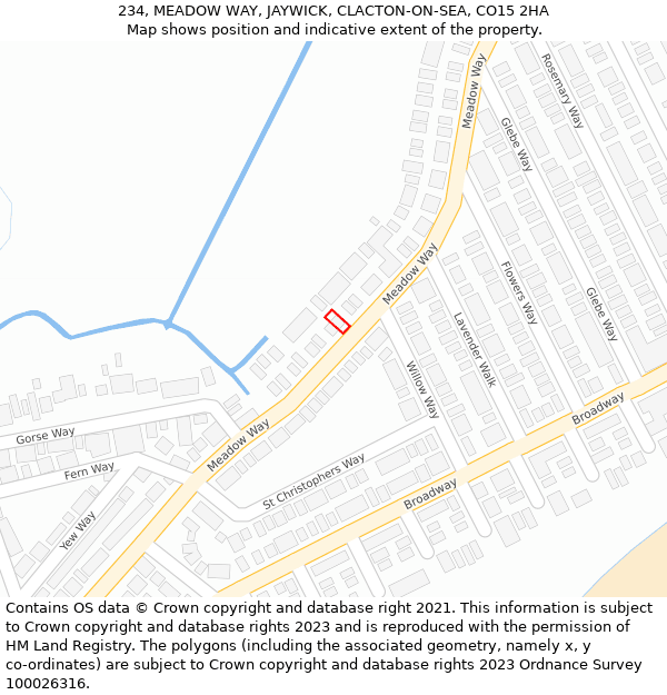 234, MEADOW WAY, JAYWICK, CLACTON-ON-SEA, CO15 2HA: Location map and indicative extent of plot