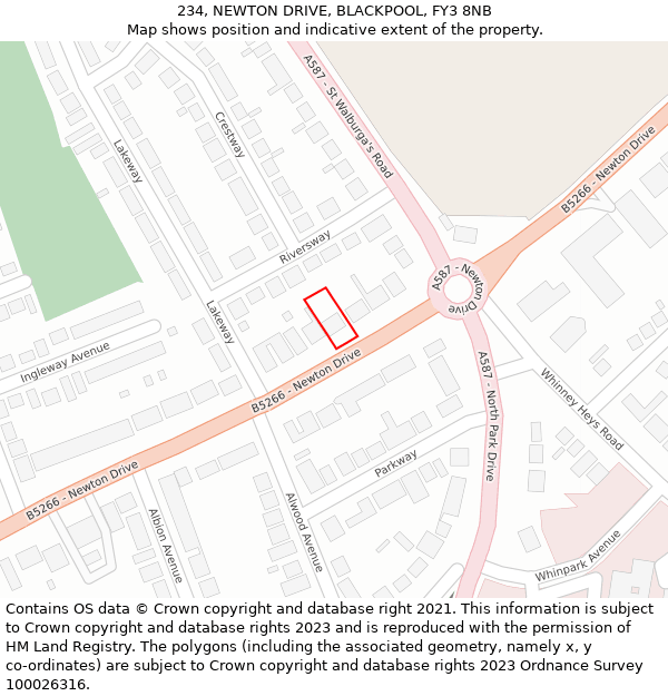 234, NEWTON DRIVE, BLACKPOOL, FY3 8NB: Location map and indicative extent of plot