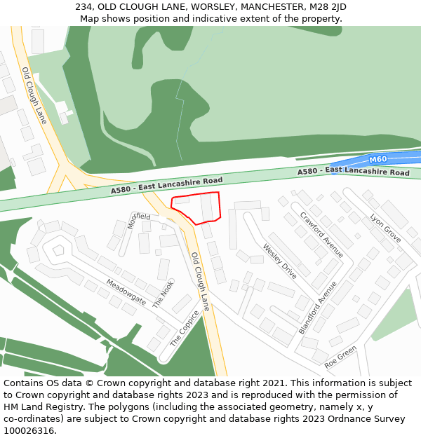 234, OLD CLOUGH LANE, WORSLEY, MANCHESTER, M28 2JD: Location map and indicative extent of plot
