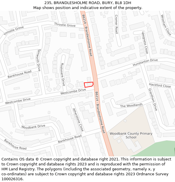 235, BRANDLESHOLME ROAD, BURY, BL8 1DH: Location map and indicative extent of plot