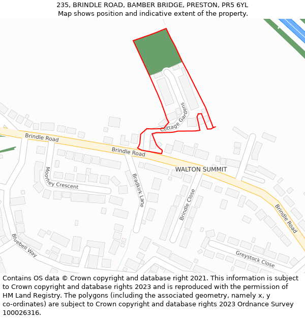 235, BRINDLE ROAD, BAMBER BRIDGE, PRESTON, PR5 6YL: Location map and indicative extent of plot