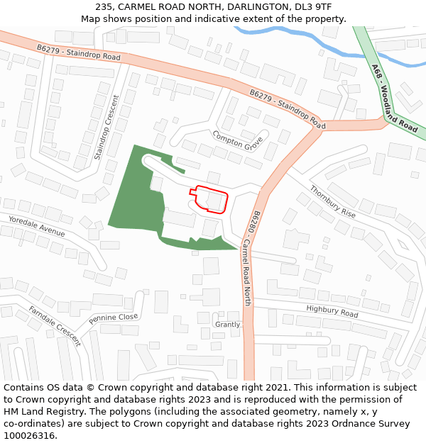 235, CARMEL ROAD NORTH, DARLINGTON, DL3 9TF: Location map and indicative extent of plot