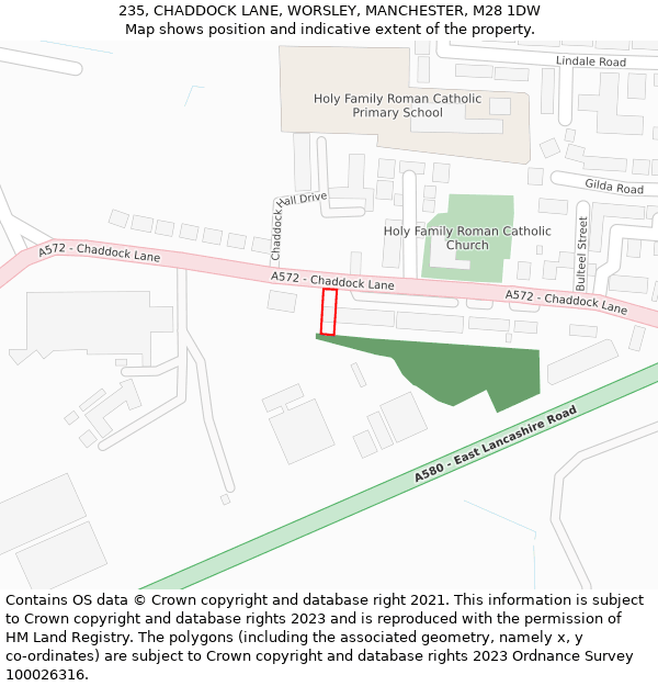 235, CHADDOCK LANE, WORSLEY, MANCHESTER, M28 1DW: Location map and indicative extent of plot