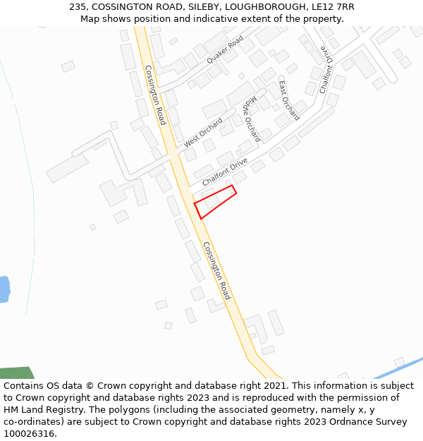 235, COSSINGTON ROAD, SILEBY, LOUGHBOROUGH, LE12 7RR: Location map and indicative extent of plot