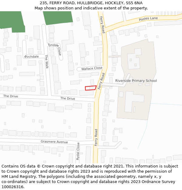 235, FERRY ROAD, HULLBRIDGE, HOCKLEY, SS5 6NA: Location map and indicative extent of plot
