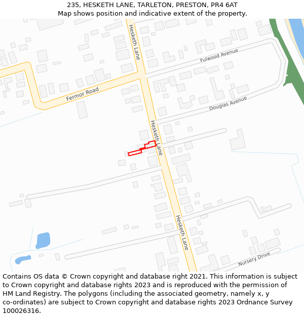 235, HESKETH LANE, TARLETON, PRESTON, PR4 6AT: Location map and indicative extent of plot