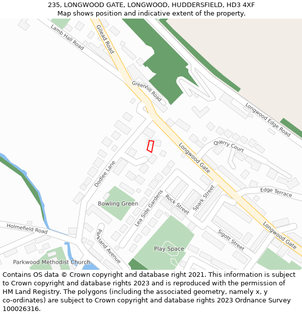 235, LONGWOOD GATE, LONGWOOD, HUDDERSFIELD, HD3 4XF: Location map and indicative extent of plot