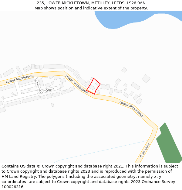 235, LOWER MICKLETOWN, METHLEY, LEEDS, LS26 9AN: Location map and indicative extent of plot