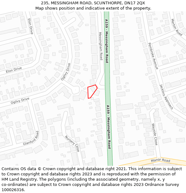 235, MESSINGHAM ROAD, SCUNTHORPE, DN17 2QX: Location map and indicative extent of plot