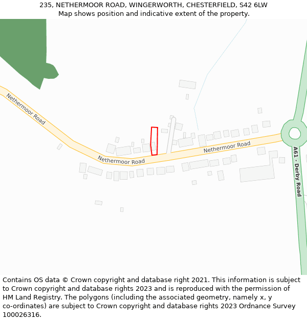235, NETHERMOOR ROAD, WINGERWORTH, CHESTERFIELD, S42 6LW: Location map and indicative extent of plot