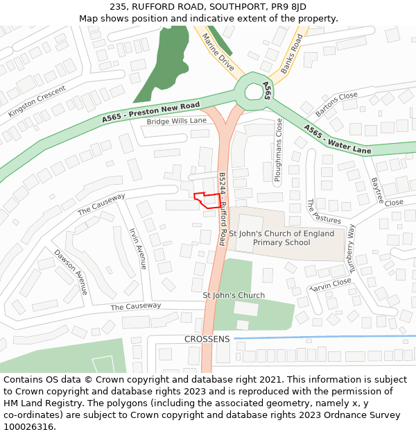 235, RUFFORD ROAD, SOUTHPORT, PR9 8JD: Location map and indicative extent of plot