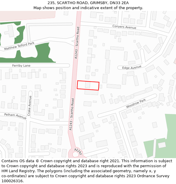 235, SCARTHO ROAD, GRIMSBY, DN33 2EA: Location map and indicative extent of plot