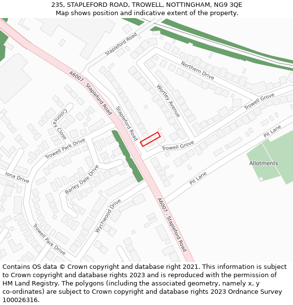 235, STAPLEFORD ROAD, TROWELL, NOTTINGHAM, NG9 3QE: Location map and indicative extent of plot