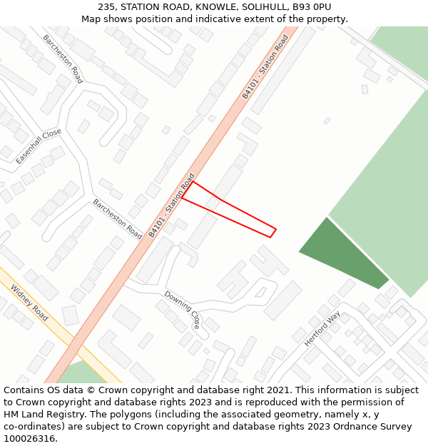 235, STATION ROAD, KNOWLE, SOLIHULL, B93 0PU: Location map and indicative extent of plot