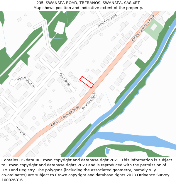 235, SWANSEA ROAD, TREBANOS, SWANSEA, SA8 4BT: Location map and indicative extent of plot