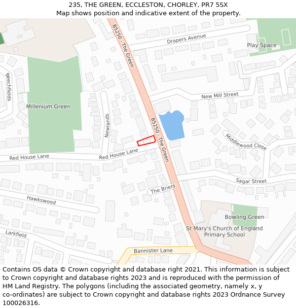 235, THE GREEN, ECCLESTON, CHORLEY, PR7 5SX: Location map and indicative extent of plot