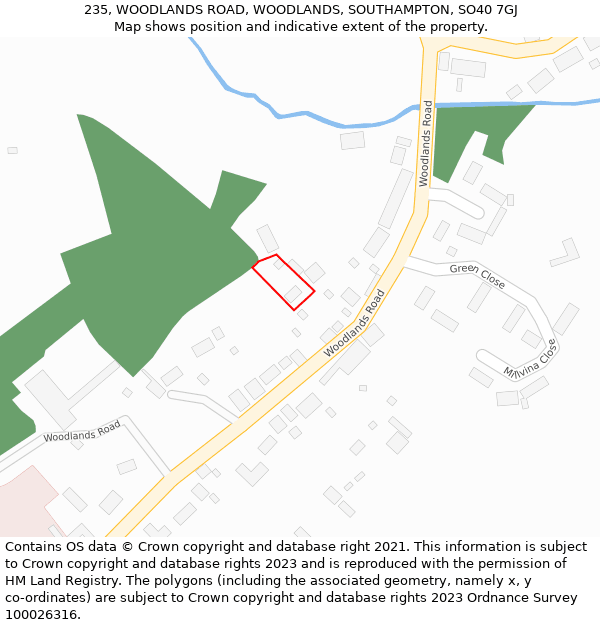 235, WOODLANDS ROAD, WOODLANDS, SOUTHAMPTON, SO40 7GJ: Location map and indicative extent of plot