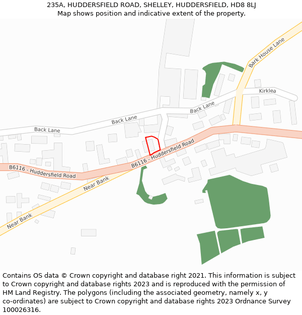 235A, HUDDERSFIELD ROAD, SHELLEY, HUDDERSFIELD, HD8 8LJ: Location map and indicative extent of plot