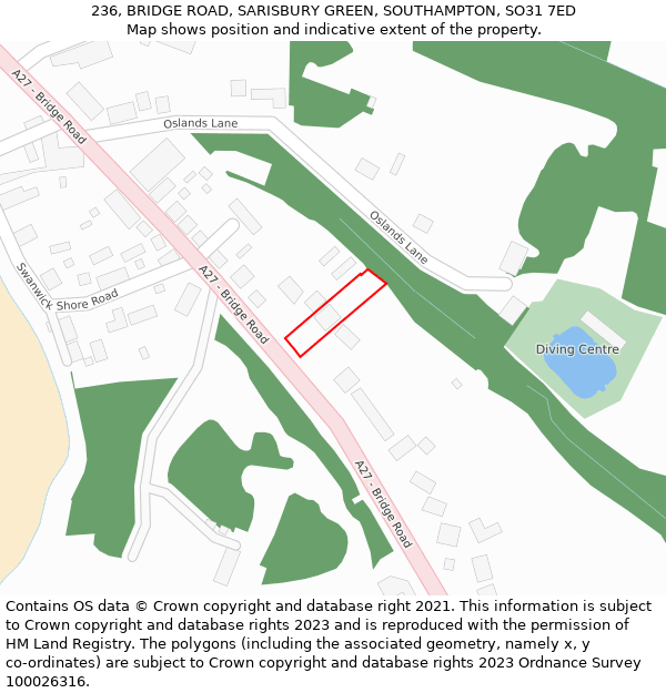 236, BRIDGE ROAD, SARISBURY GREEN, SOUTHAMPTON, SO31 7ED: Location map and indicative extent of plot