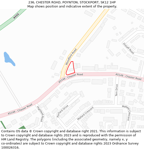 236, CHESTER ROAD, POYNTON, STOCKPORT, SK12 1HP: Location map and indicative extent of plot