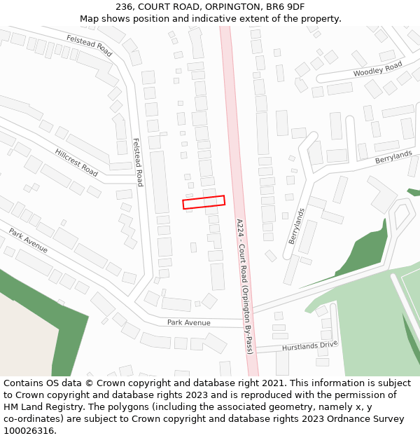 236, COURT ROAD, ORPINGTON, BR6 9DF: Location map and indicative extent of plot