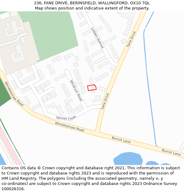 236, FANE DRIVE, BERINSFIELD, WALLINGFORD, OX10 7QL: Location map and indicative extent of plot