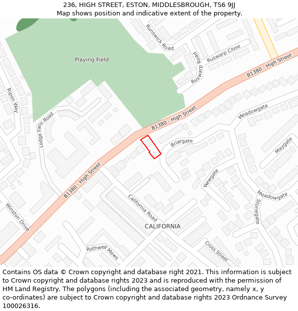 236, HIGH STREET, ESTON, MIDDLESBROUGH, TS6 9JJ: Location map and indicative extent of plot