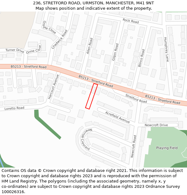 236, STRETFORD ROAD, URMSTON, MANCHESTER, M41 9NT: Location map and indicative extent of plot