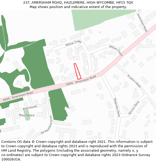 237, AMERSHAM ROAD, HAZLEMERE, HIGH WYCOMBE, HP15 7QX: Location map and indicative extent of plot