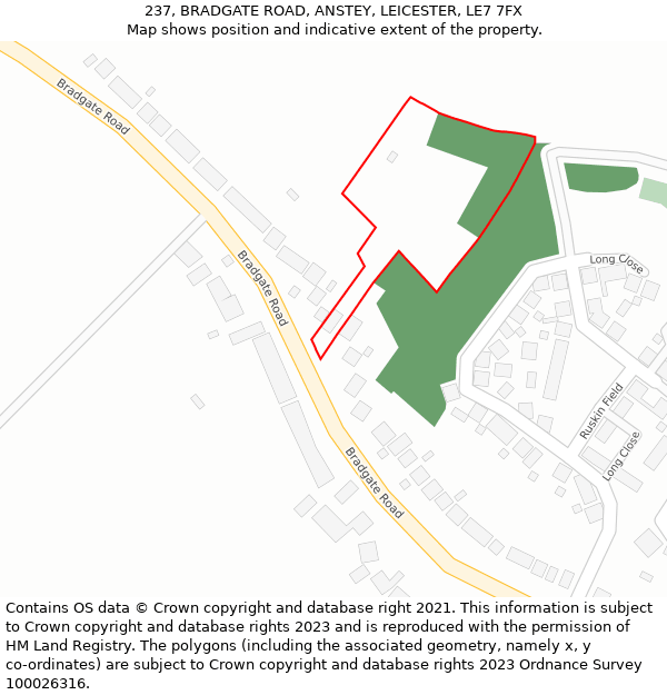 237, BRADGATE ROAD, ANSTEY, LEICESTER, LE7 7FX: Location map and indicative extent of plot