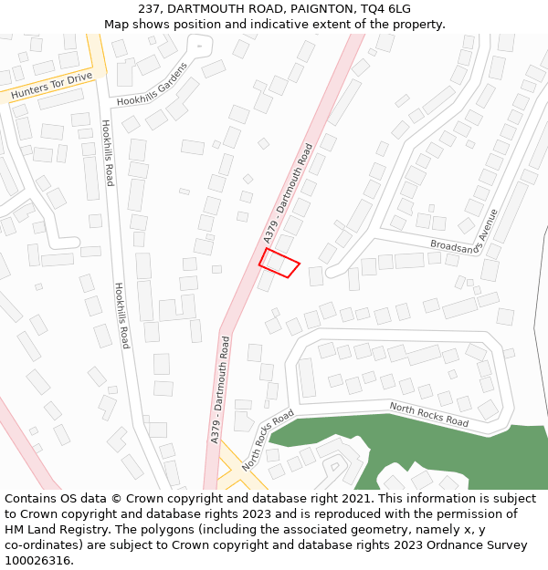 237, DARTMOUTH ROAD, PAIGNTON, TQ4 6LG: Location map and indicative extent of plot