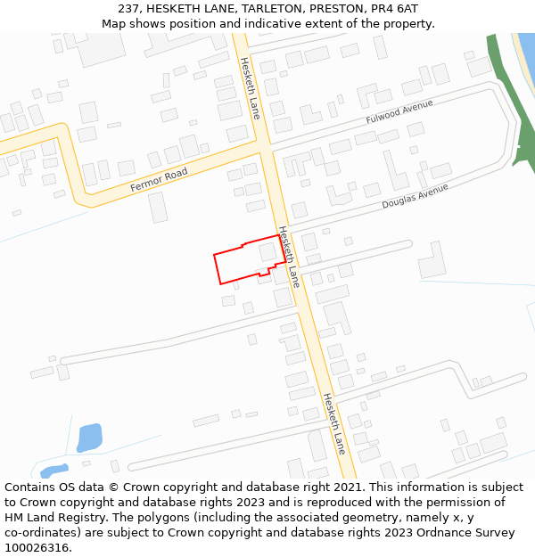 237, HESKETH LANE, TARLETON, PRESTON, PR4 6AT: Location map and indicative extent of plot