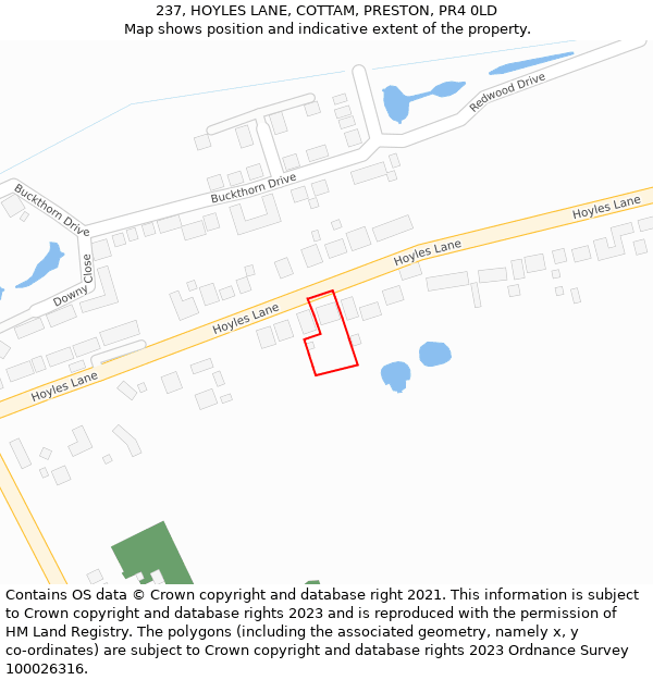 237, HOYLES LANE, COTTAM, PRESTON, PR4 0LD: Location map and indicative extent of plot