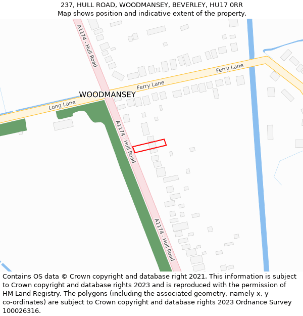 237, HULL ROAD, WOODMANSEY, BEVERLEY, HU17 0RR: Location map and indicative extent of plot