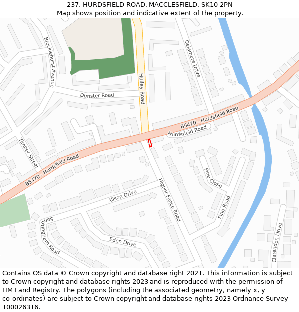 237, HURDSFIELD ROAD, MACCLESFIELD, SK10 2PN: Location map and indicative extent of plot