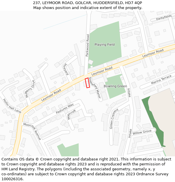 237, LEYMOOR ROAD, GOLCAR, HUDDERSFIELD, HD7 4QP: Location map and indicative extent of plot