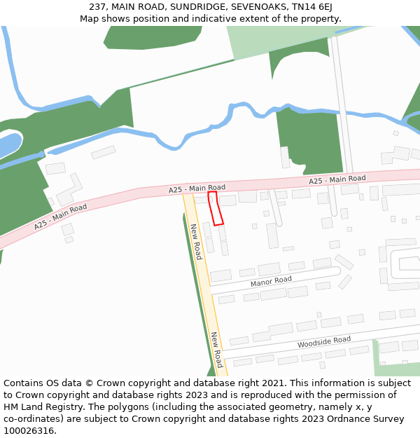 237, MAIN ROAD, SUNDRIDGE, SEVENOAKS, TN14 6EJ: Location map and indicative extent of plot