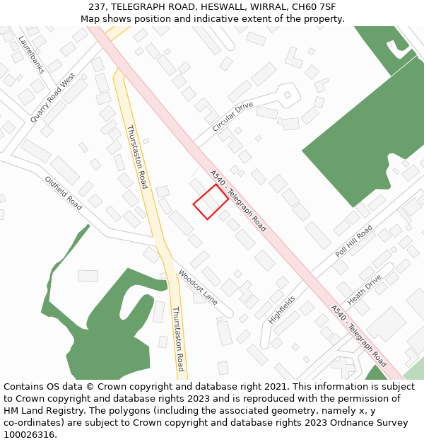 237, TELEGRAPH ROAD, HESWALL, WIRRAL, CH60 7SF: Location map and indicative extent of plot