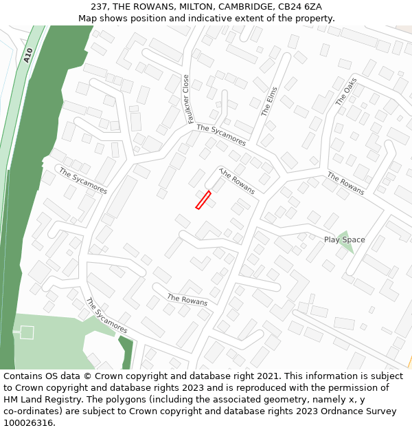 237, THE ROWANS, MILTON, CAMBRIDGE, CB24 6ZA: Location map and indicative extent of plot
