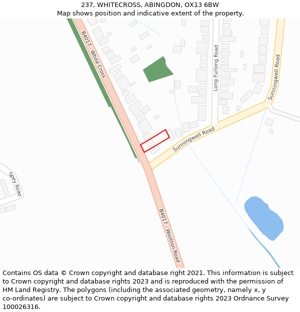 237, WHITECROSS, ABINGDON, OX13 6BW: Location map and indicative extent of plot