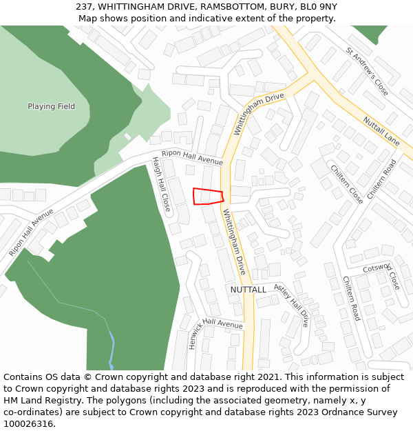 237, WHITTINGHAM DRIVE, RAMSBOTTOM, BURY, BL0 9NY: Location map and indicative extent of plot