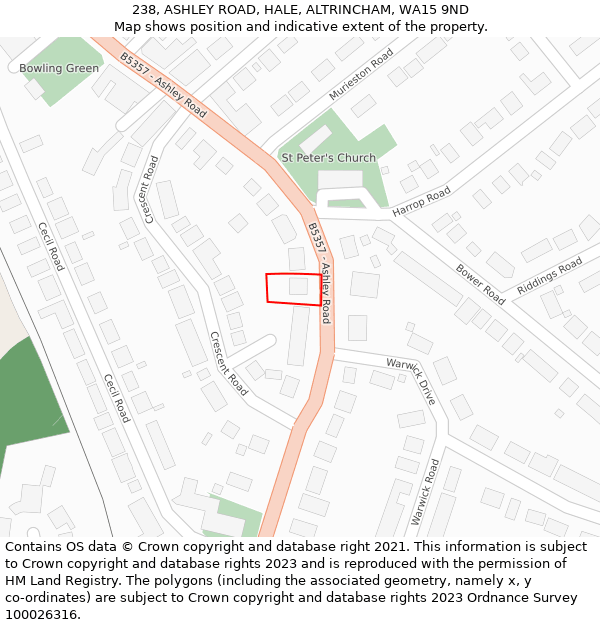238, ASHLEY ROAD, HALE, ALTRINCHAM, WA15 9ND: Location map and indicative extent of plot