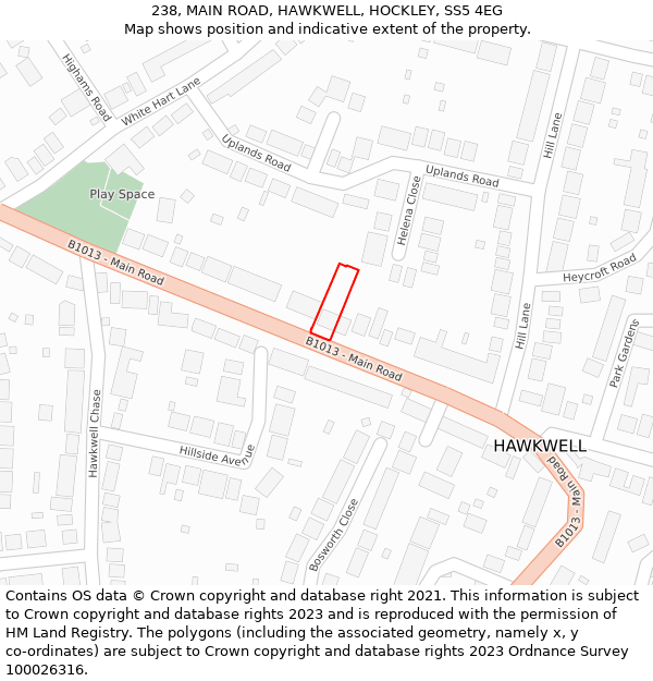 238, MAIN ROAD, HAWKWELL, HOCKLEY, SS5 4EG: Location map and indicative extent of plot