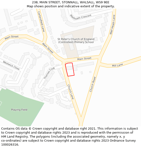 238, MAIN STREET, STONNALL, WALSALL, WS9 9EE: Location map and indicative extent of plot