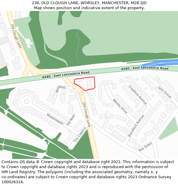 238, OLD CLOUGH LANE, WORSLEY, MANCHESTER, M28 2JD: Location map and indicative extent of plot