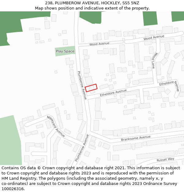 238, PLUMBEROW AVENUE, HOCKLEY, SS5 5NZ: Location map and indicative extent of plot