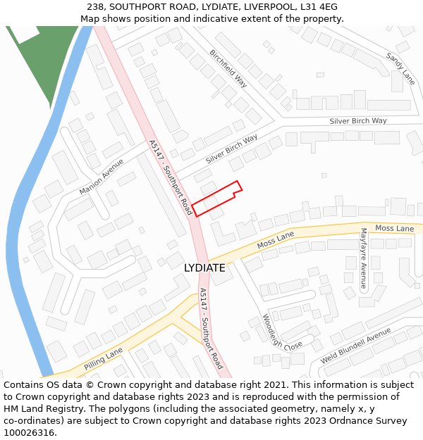 238, SOUTHPORT ROAD, LYDIATE, LIVERPOOL, L31 4EG: Location map and indicative extent of plot