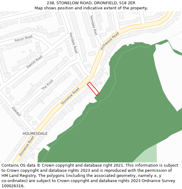 238, STONELOW ROAD, DRONFIELD, S18 2ER: Location map and indicative extent of plot